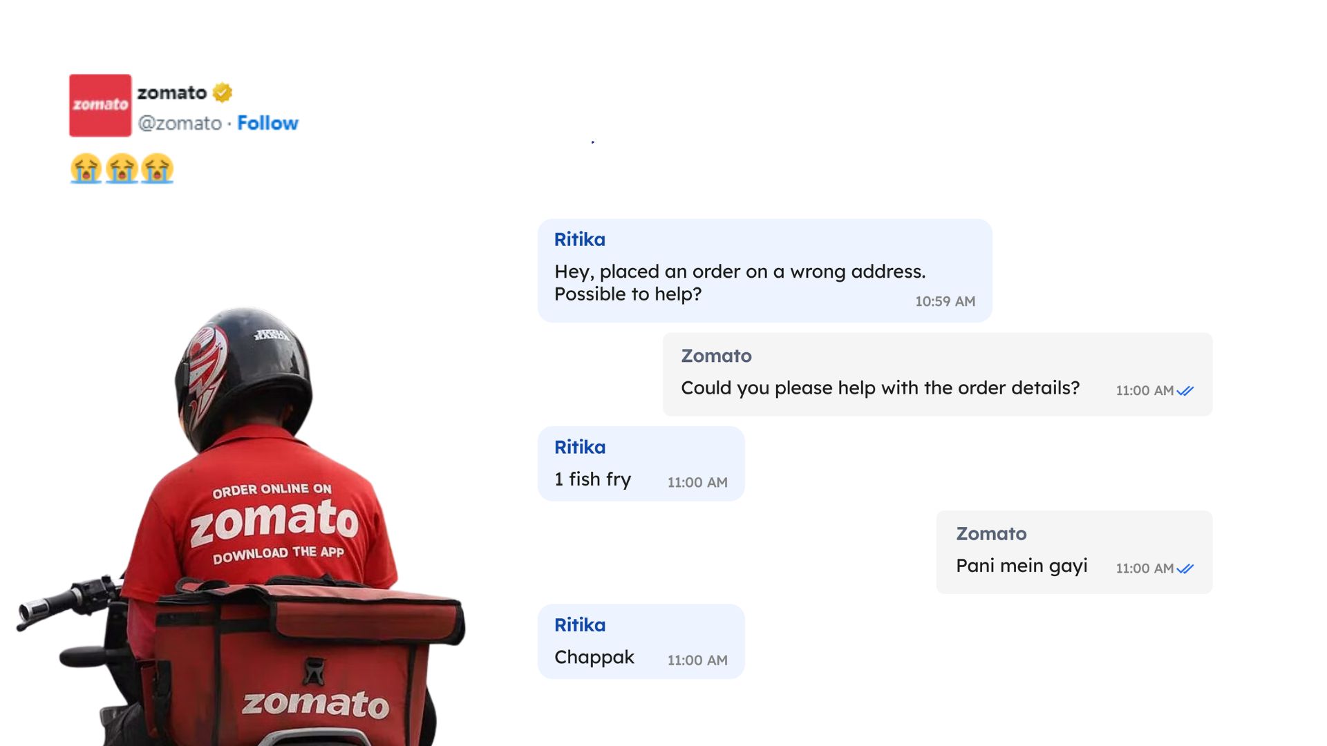 ” EK MACHHLI PAANI MEIN GAYI”, Zomato’s Response to Customer’s Fish Fry Order Goes Viral