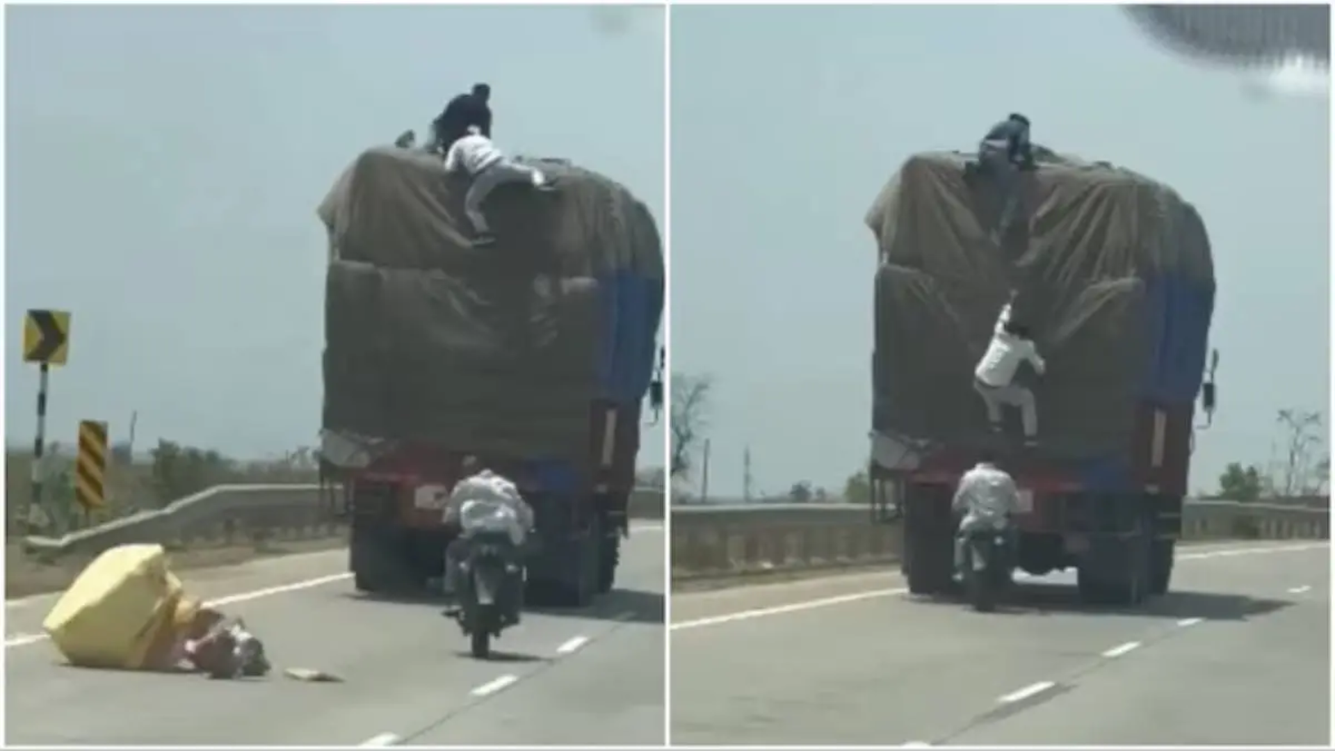Thieves Caught On Camera Stealing Goods from Moving Truck in Madhya Pradesh, Video Goes Viral