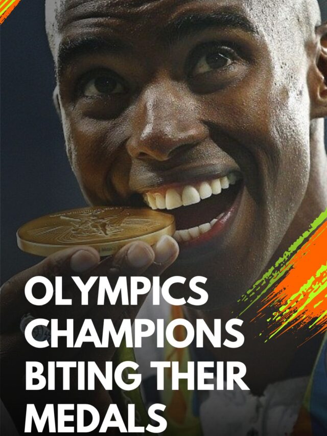 Olympics Champions biting their medals