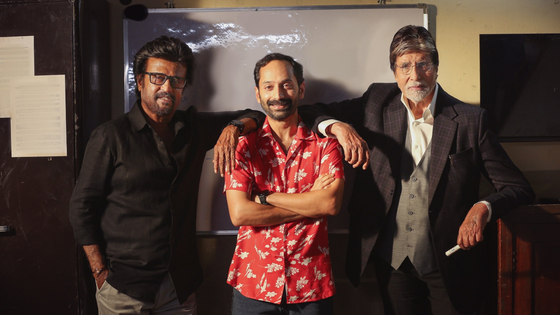 Fahadh Faasil Strikes A Pose with Rajinikanth and Amitabh Bachchan On The Sets Of ‘Vettaiyan’ | Photo