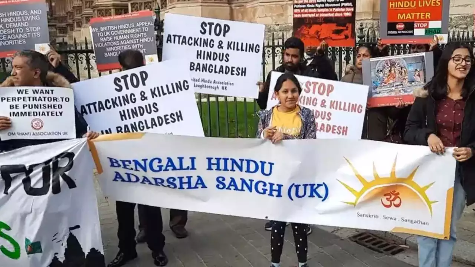 Protesters Rally Outside UK Parliament Demanding Justice For Minorities Amidst Escalating Violence In Bangladesh