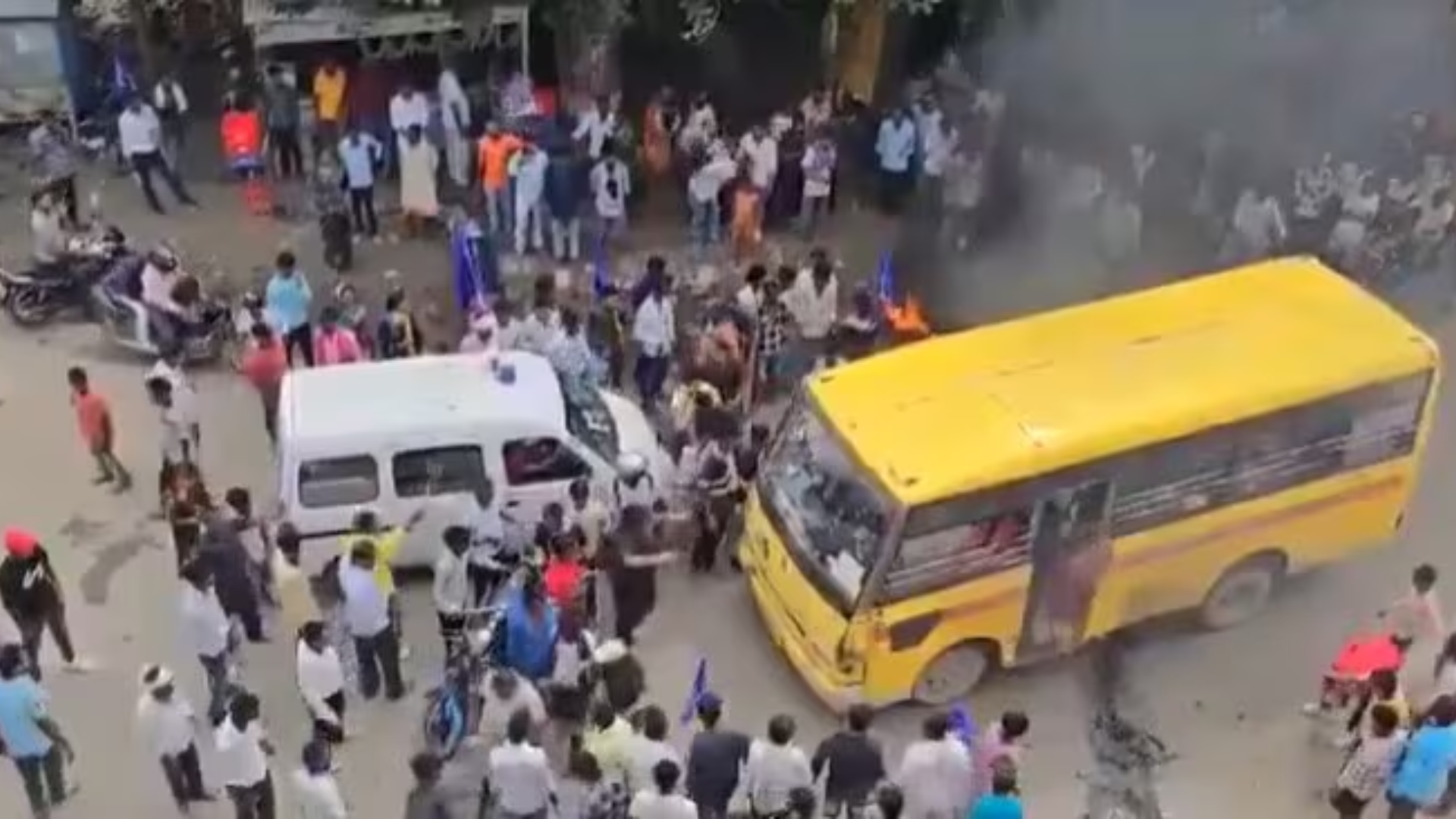 Amid Bharat Bandh Mob Tries To Burn A Bus With Children