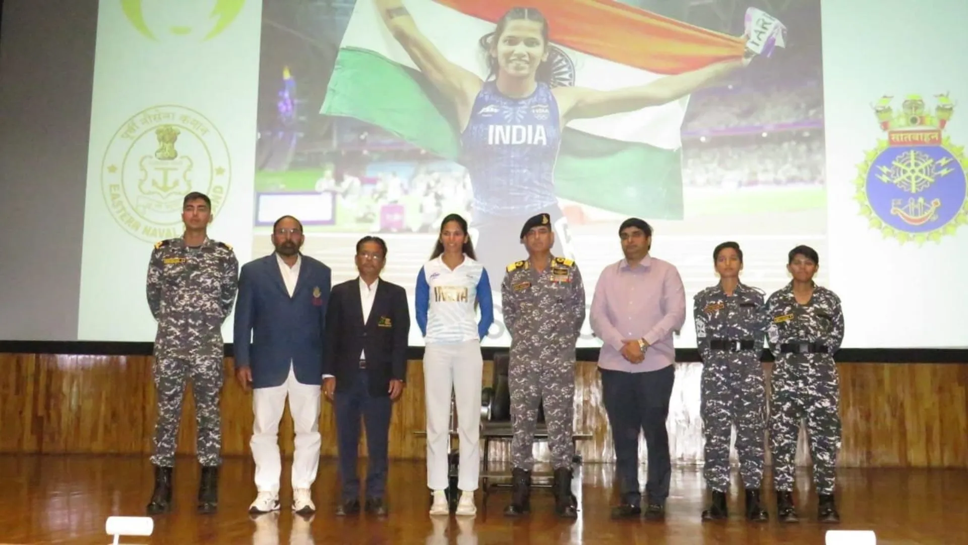 INS Satvahana Celebrates Indian Athlete Jyothi Yarraji