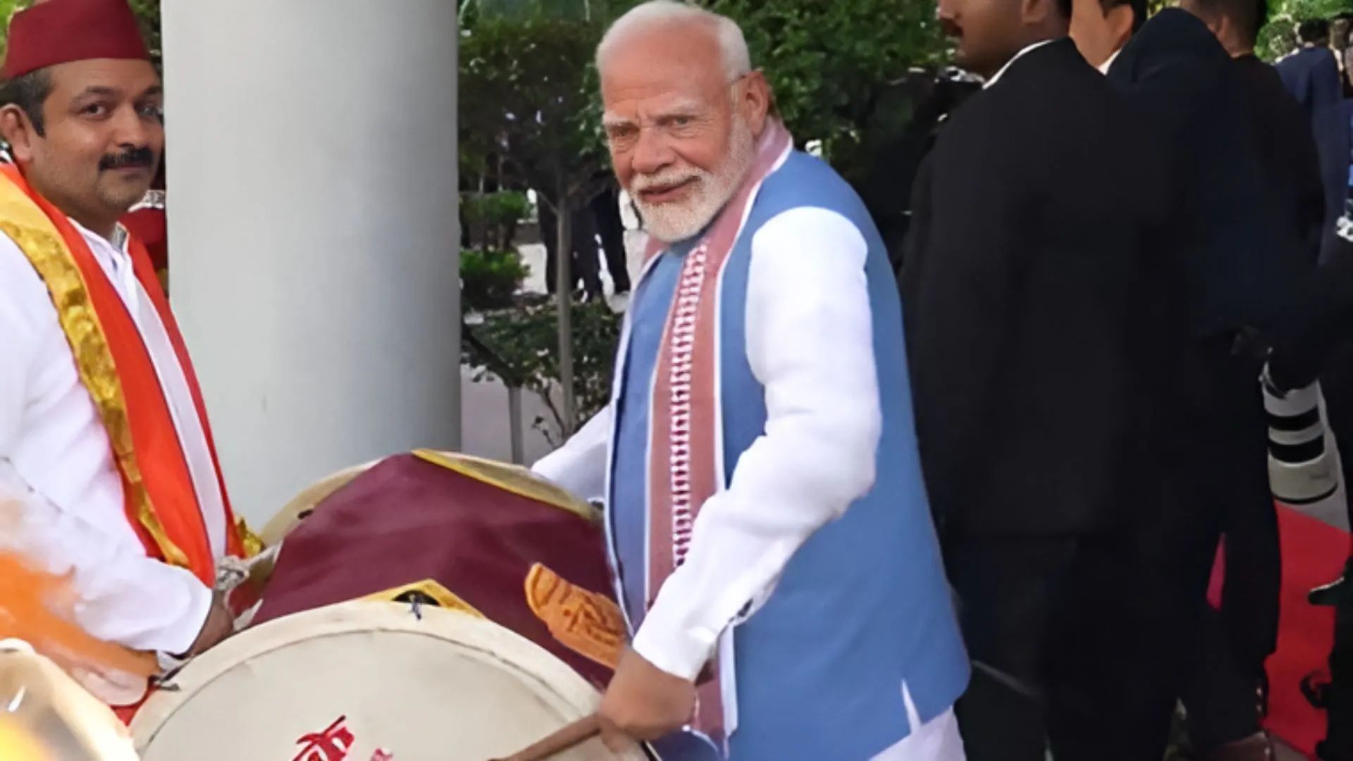 Watch: PM Modi Showcases Dhol Skills Amidst Warm Reception Received In Singapore