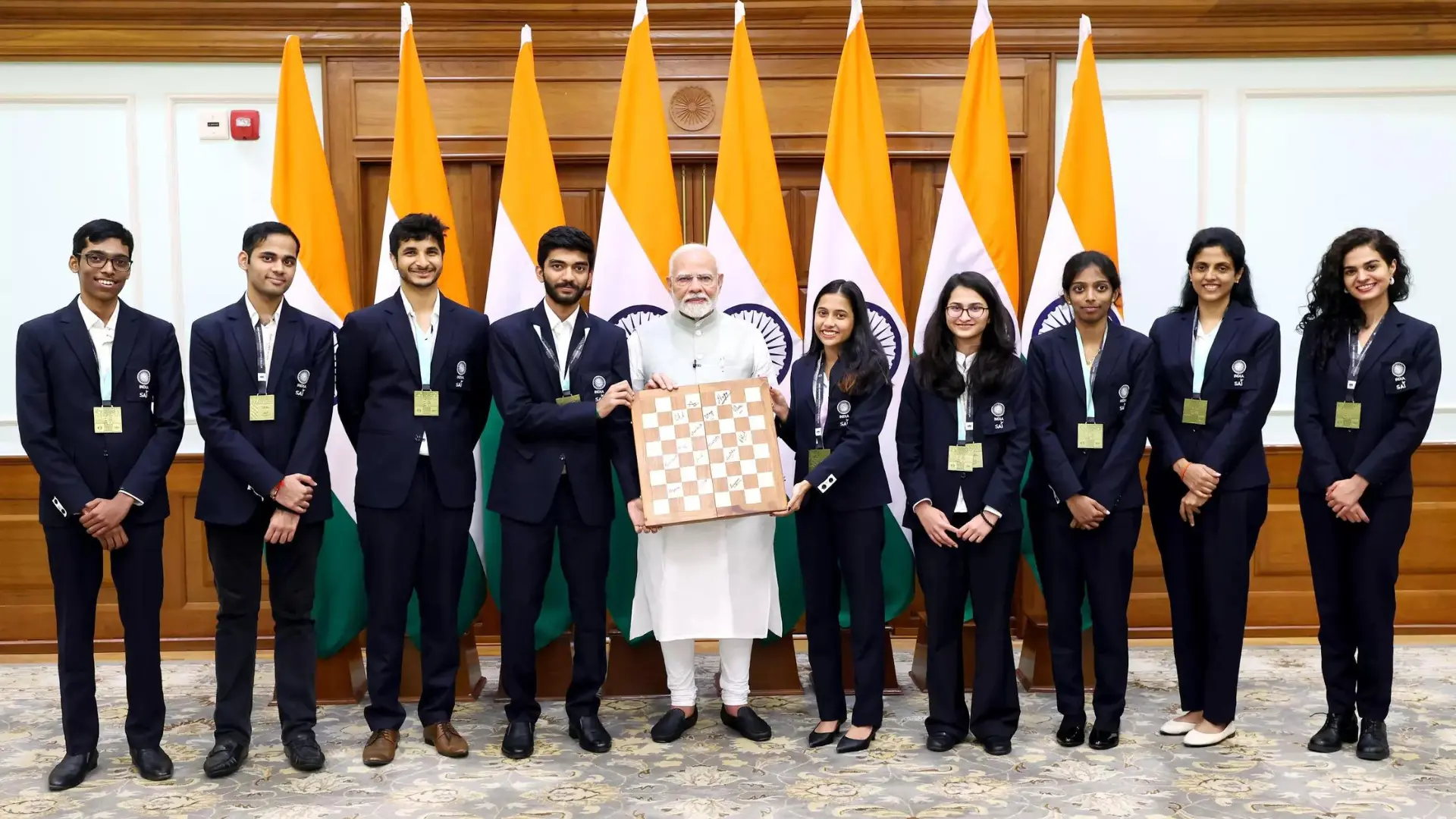 PM Interacts with Gold-Winning Chess Masters On Their Journey