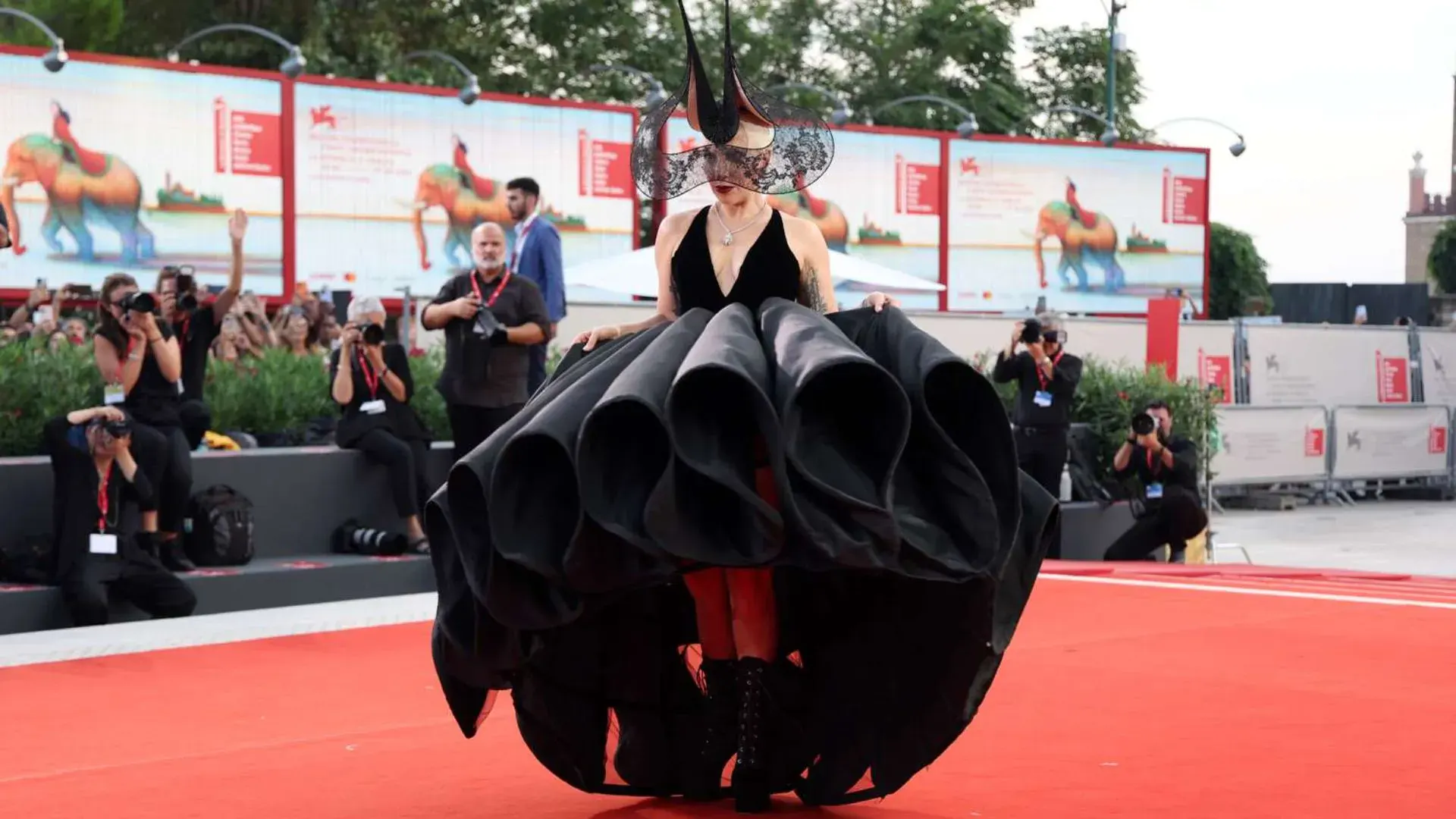 Lady Gaga Grabs Eyeballs With Her Eccentric Headgear And Dior Gown At Venice Film Festival 2024