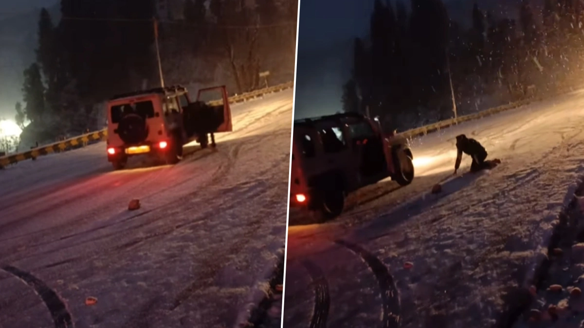 Snowstorm Chaos: Mahindra Thar Skids Near Atal Tunnel, Driver Escapes Unscathed