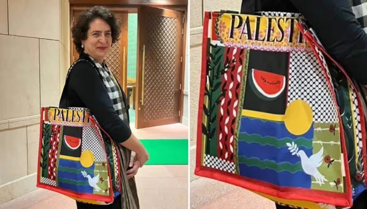 WATCH | Priyanka Gandhi Carries Bag With ‘Palestine’ written On It To Parliament, BJP calls It ‘appeasement