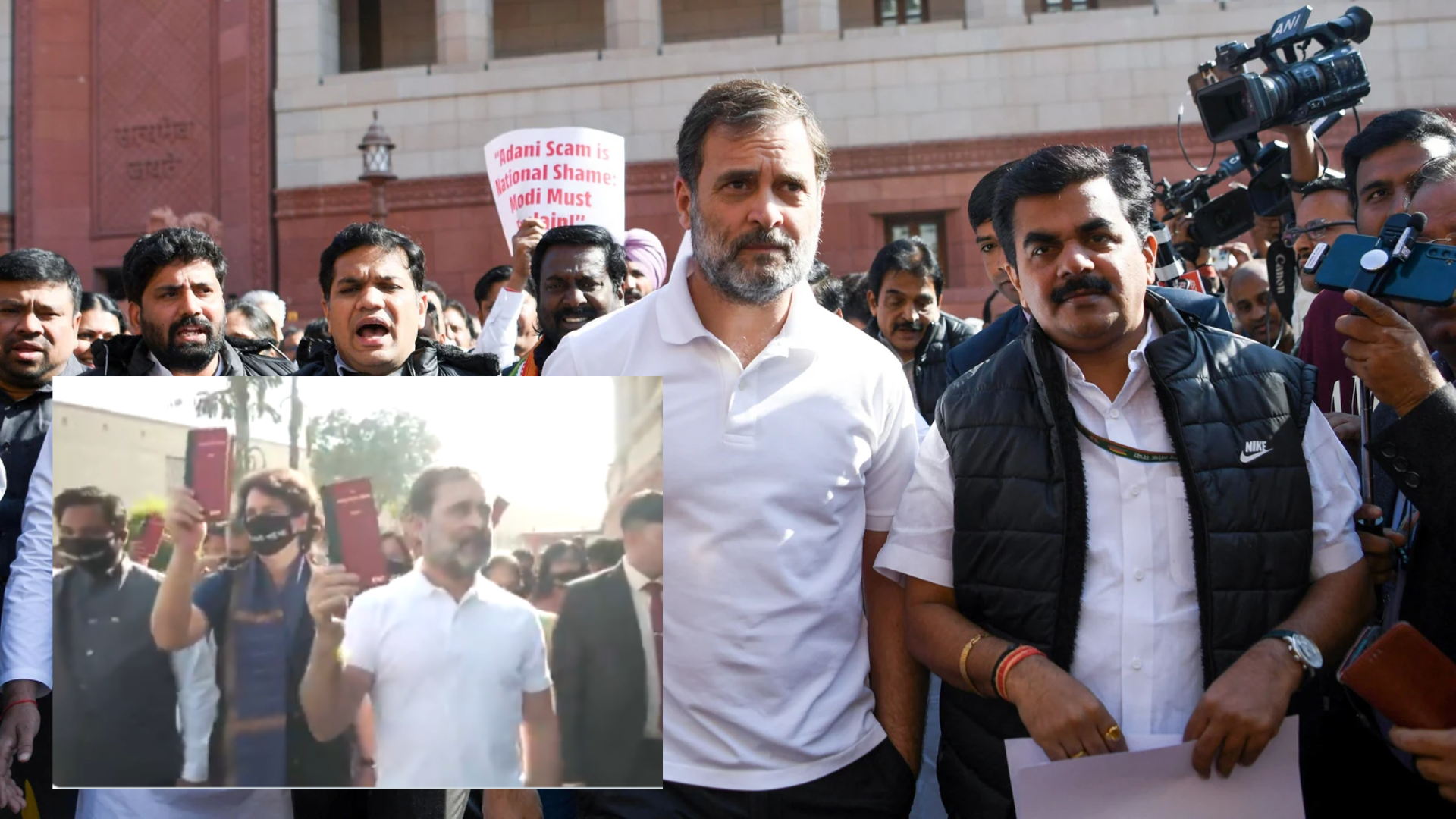 Rahul Gandhi, Priyanka Gandhi Holds Protest Over Adani Issue In Parliament