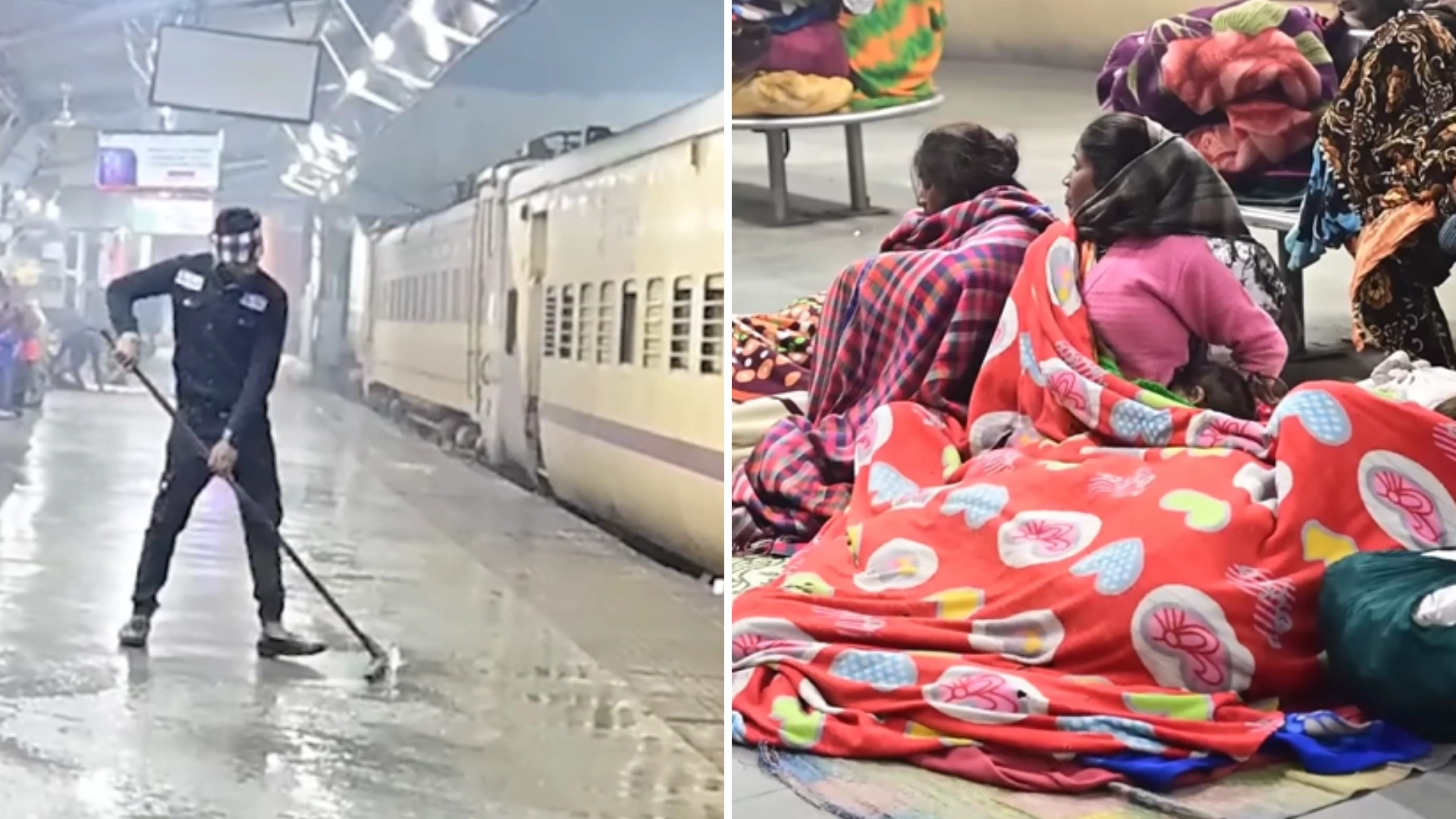 Caught On Cam: Water Splashed On Sleeping Passengers At Lucknow Station On A Chilly Winter Night Sparks Outrage, Dubbed Inhumane