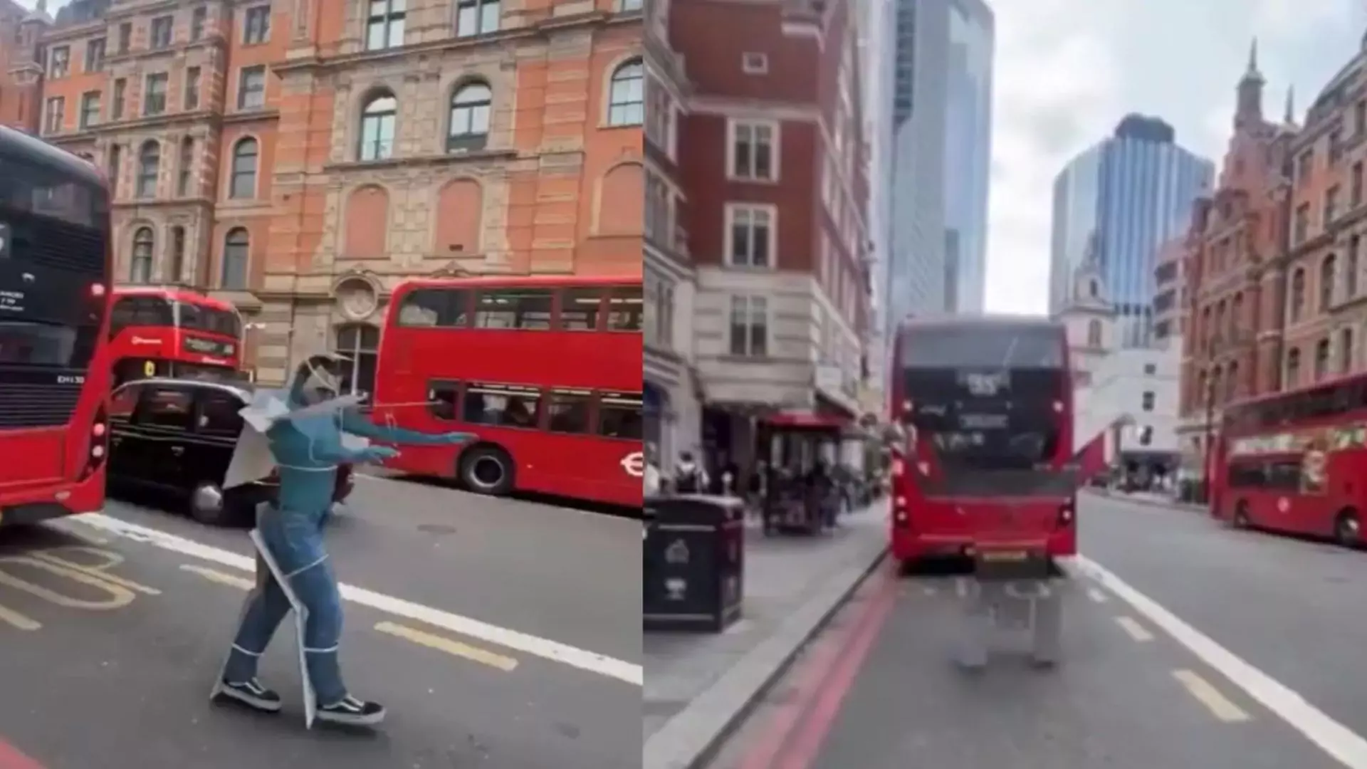 Viral: Man Performs Handstand On Busy Street; Camouflages Into Buses