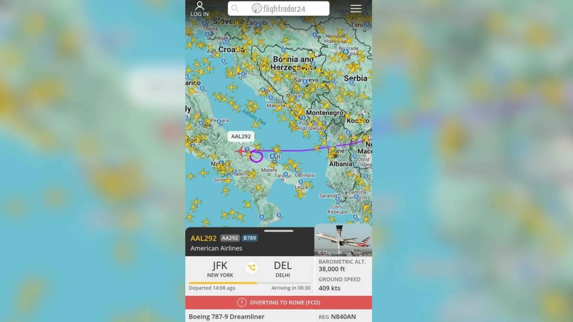 American Airline AA292 From New York To Delhi Reportedly Diverted To Rome