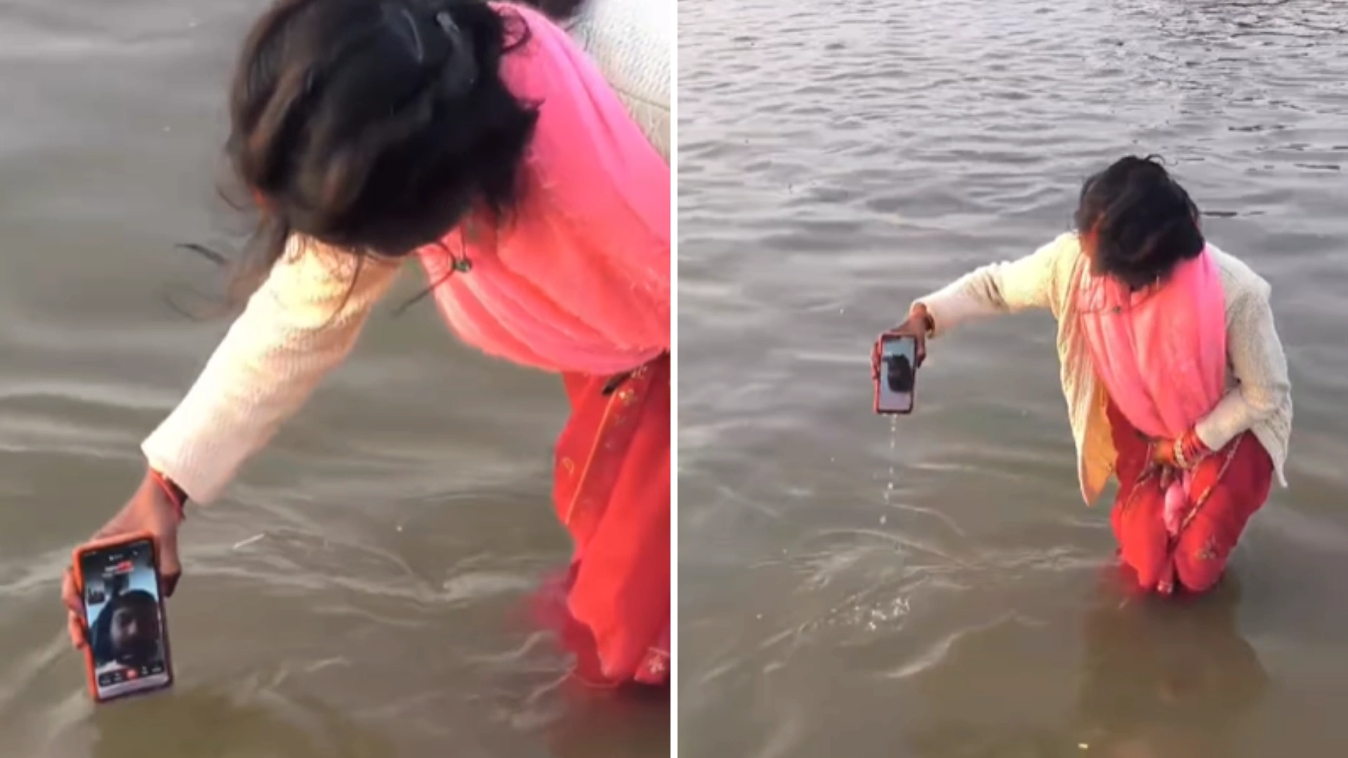 Viral Video: Woman Dips Her Phone In Holy Sangam Water To Include Her Husband In The Ritual At Maha Kumbh Mela